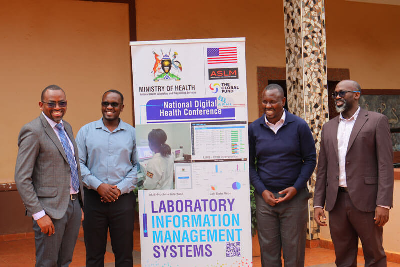 From right: Paul Mbaka (MoH), Jonathan Ntale (US-CDC), Jacob Muhire (CPHL) and Rufus Nyaga (APHL).
