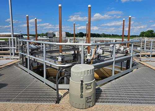 12-EH-Wastewater_TX-treatment-plant-measles Wastewater is collected from a Texas treatment plant to test for measles. Photo: Texas Department of State and Health Services.